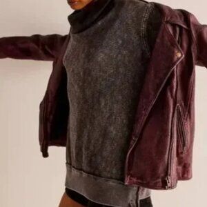 Free People Charcoal Muted Black Cowl Neck Sweater Sz S